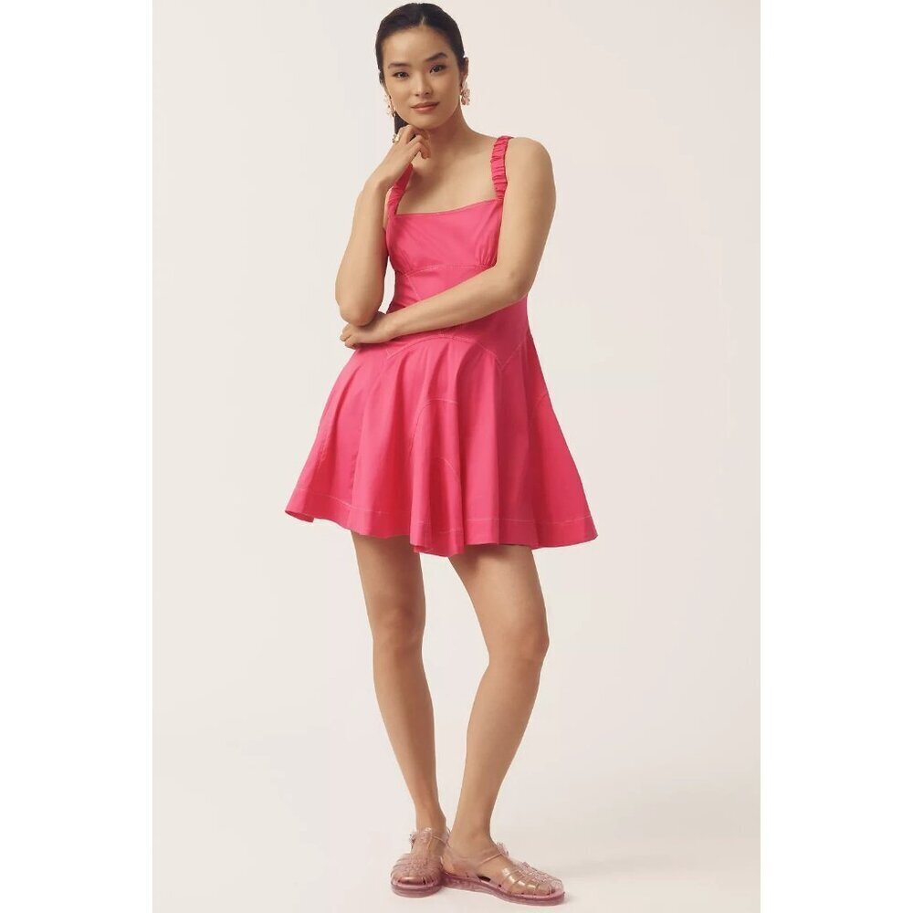 By Anthropologie Plunge Drop-Waist A-Line Mini Dress Pink XL